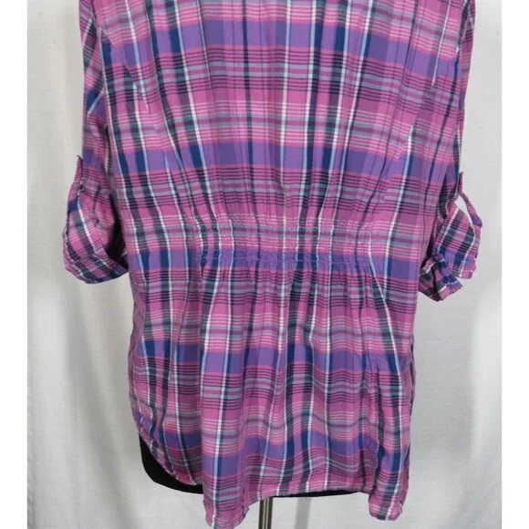 Lane Bryant Lilac Purple Multi Plaid Button Up Cotton Blouse Plus Size 18-20 - Picture 7 of 8